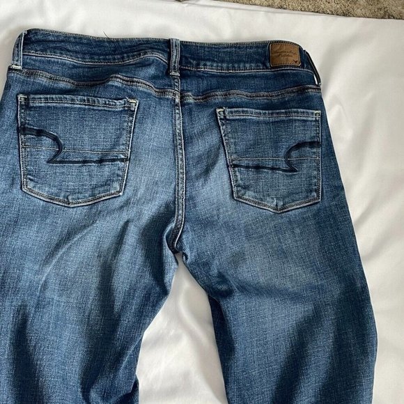 AMERICAN EAGLE Women's Size 12 Long Blue Super Stretch Skinny Jeans Trendy Denim - Picture 2 of 12